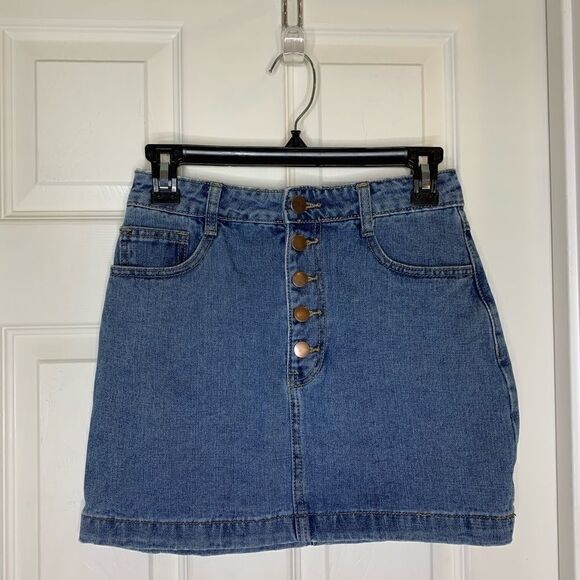 Forever 21 Rainbow Button Fly Denim Skirt - Picture 2 of 7